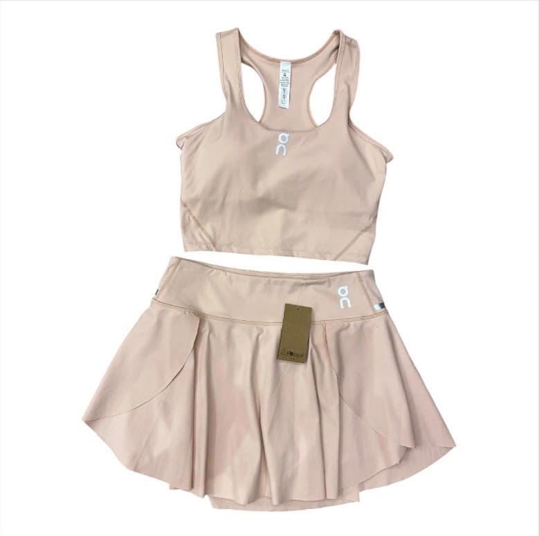 Conjunto Feminino On Running Top + Saia-Shorts - Nude/Bege